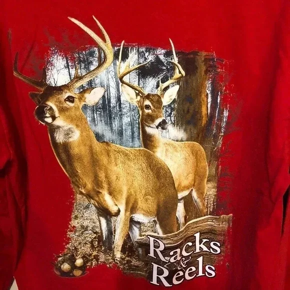 Racks Reels 100% Cotton Men Long Sleeves Graphic T Shirt Size L - Picture 5 of 5